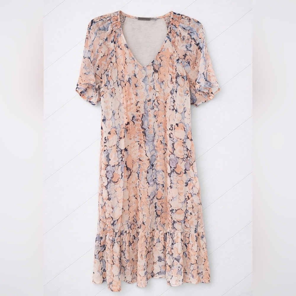 ⭐️ fransa Short Sleeve Midi Dress - soft pink, blue and cream, Size small